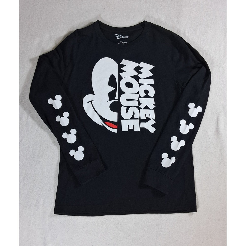 Disney Mickey Mouse Black Long Sleeve T-Shirt Men's LG/G Graphic Sleeve Logo